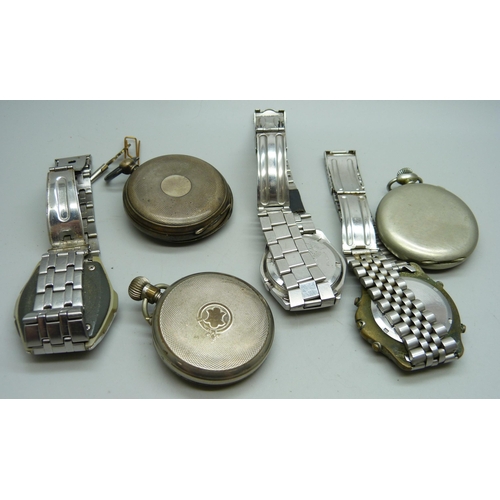 891 - A silver cased Benson pocket watch, one other pocket watch, a stop-watch, a Seiko wristwatch and two... 