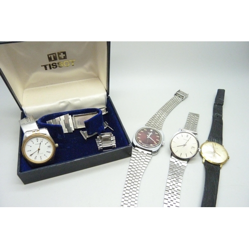 905 - An Accurist wristwatch, (Swiss made), a Sandoz wristwatch, (Swiss made), and two Tissot wristwatches