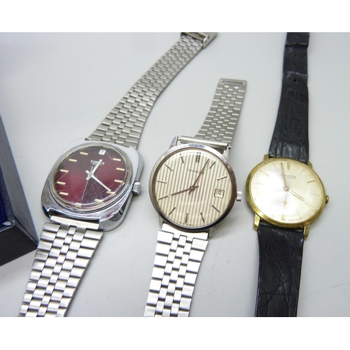 905 - An Accurist wristwatch, (Swiss made), a Sandoz wristwatch, (Swiss made), and two Tissot wristwatches