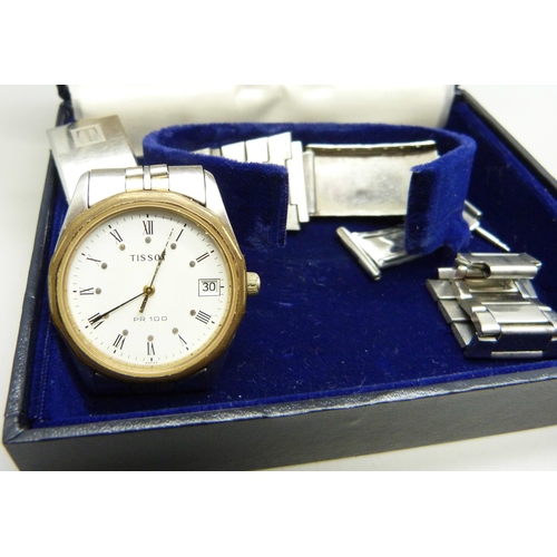 905 - An Accurist wristwatch, (Swiss made), a Sandoz wristwatch, (Swiss made), and two Tissot wristwatches