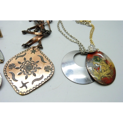 910 - 1970s stainless steel, enamelled and copper jewellery