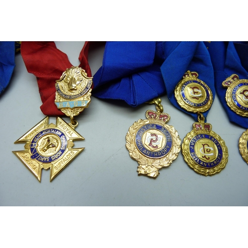 920 - A collection of lodge medals on ribbons