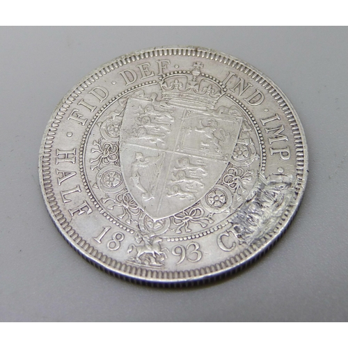 926 - An 1893 Queen Victoria half-crown