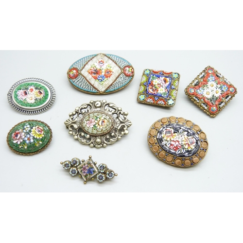 928 - Eight micro-mosaic brooches