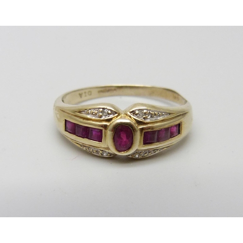 954 - A 9ct gold ruby and diamond ring, 2.4g, R