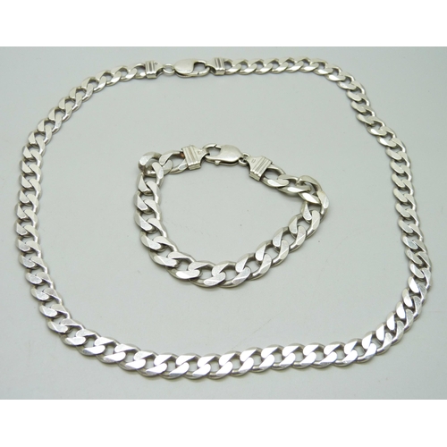 972 - A silver bracelet and necklace, 100g