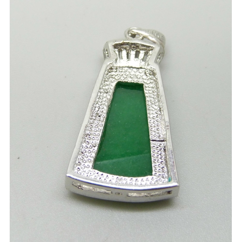 978 - An Art Deco style 18ct gold plated green and white stone set pendant, height 33mm