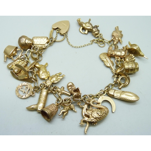 982 - A 9ct gold charm bracelet, 25.2g