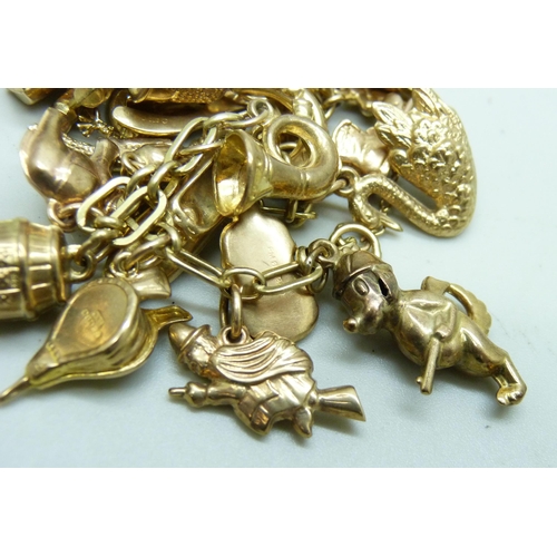 982 - A 9ct gold charm bracelet, 25.2g