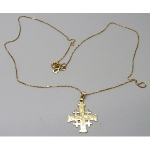 984 - An 18ct gold Coptic cross pendant and chain, 3.4g, chain 50cm