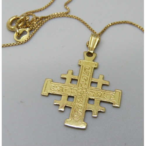 984 - An 18ct gold Coptic cross pendant and chain, 3.4g, chain 50cm