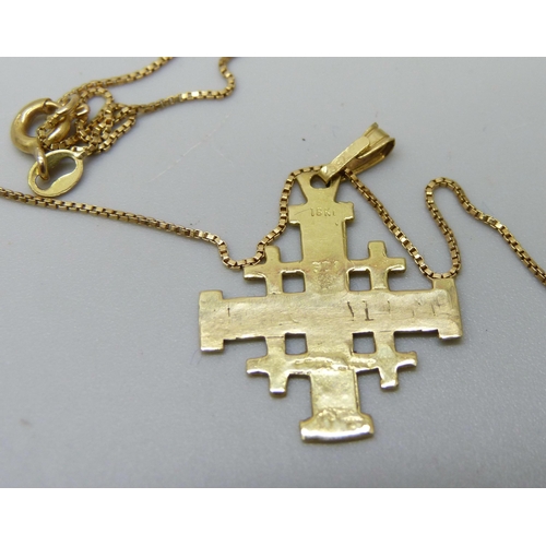 984 - An 18ct gold Coptic cross pendant and chain, 3.4g, chain 50cm