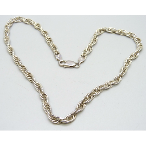 989 - A silver rope twist necklace, 33g, 45cm