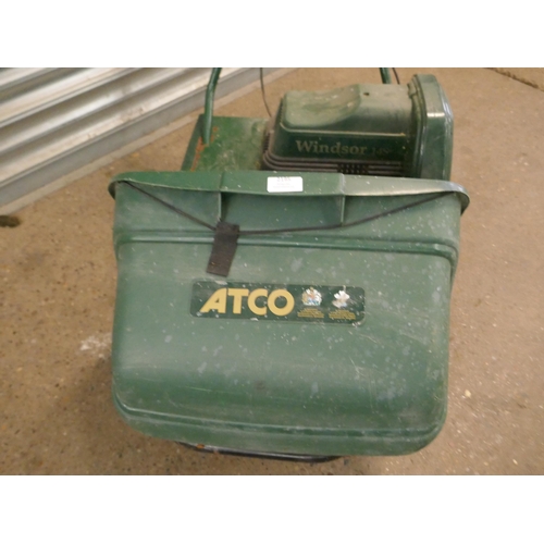 An ATCO Windsor 14s electric cylinder lawn mower with grass box