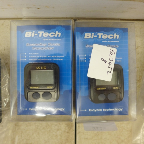 2115 - 4 x high pressure bicycle mini pumps and 2 BiTech scanning cycle computers (unused)