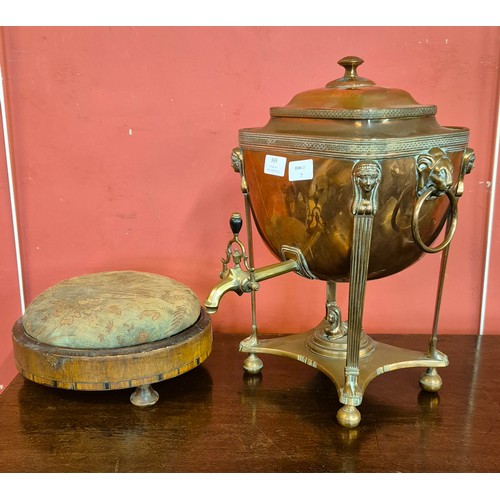 369 - A Victorian brass and copper samovar and an inlaid footstool