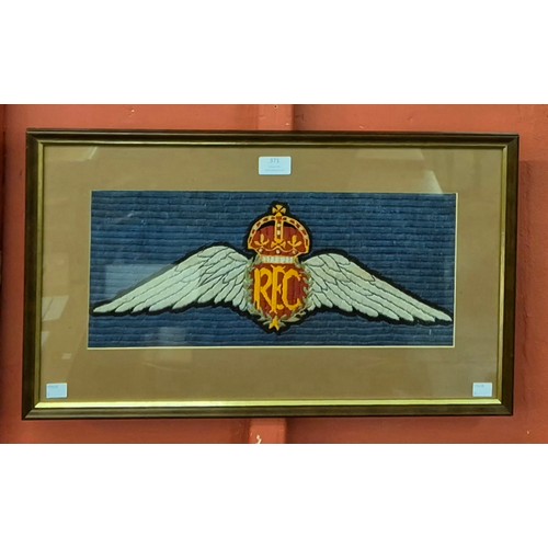 371 - A Royal Flying Corps embroidery, framed