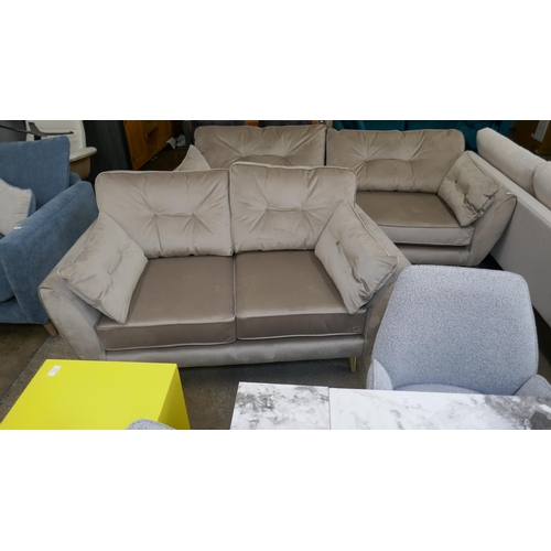 1303 - A mink velvet four seater sofa and a 2.5 seater sofa