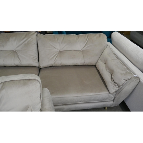 1303 - A mink velvet four seater sofa and a 2.5 seater sofa