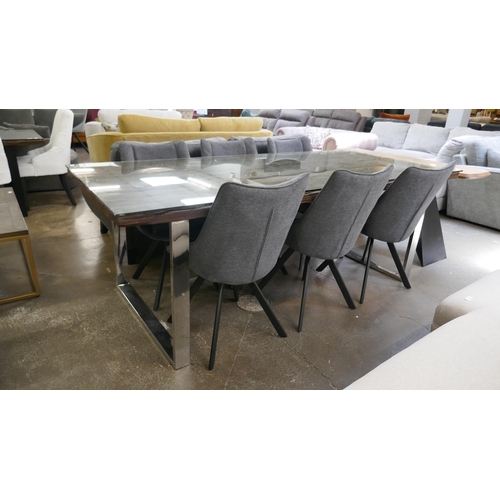 1304 - A Chennai dining table and six charcoal swivel chairs *This lot is subject to VAT