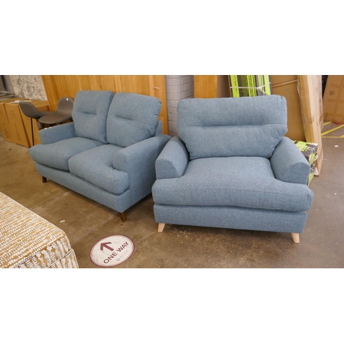 1363 - A teal upholstered two seater sofa and love seat