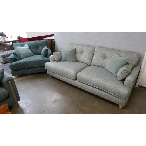 1384 - A light teal three seater sofa and dark teal love seat