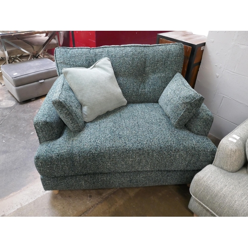 1384 - A light teal three seater sofa and dark teal love seat