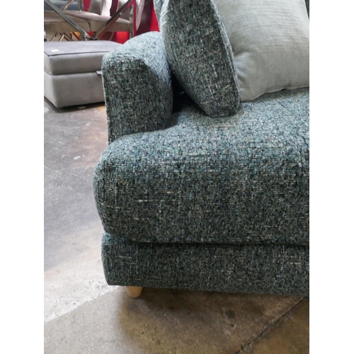 1384 - A light teal three seater sofa and dark teal love seat