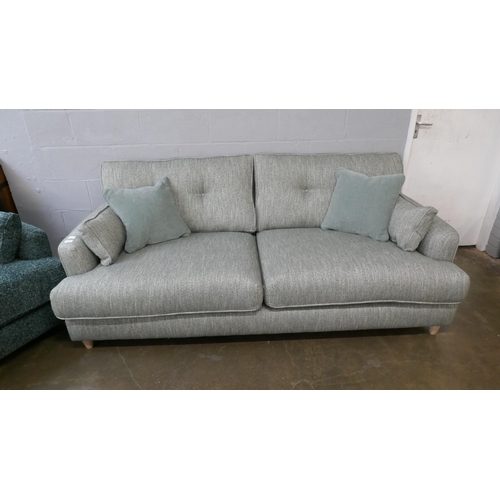 1384 - A light teal three seater sofa and dark teal love seat