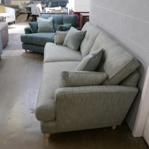 1384 - A light teal three seater sofa and dark teal love seat