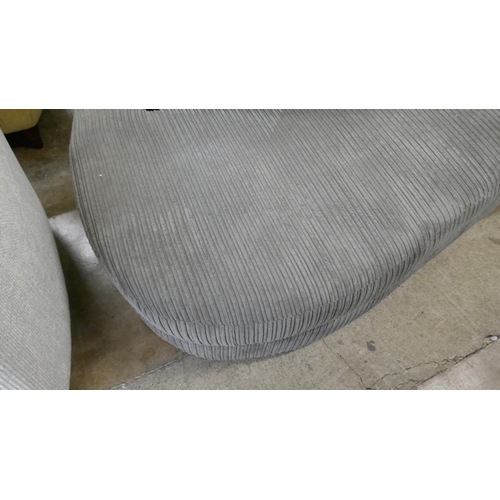 1408 - A grey cord upholstered open end three seater sofa