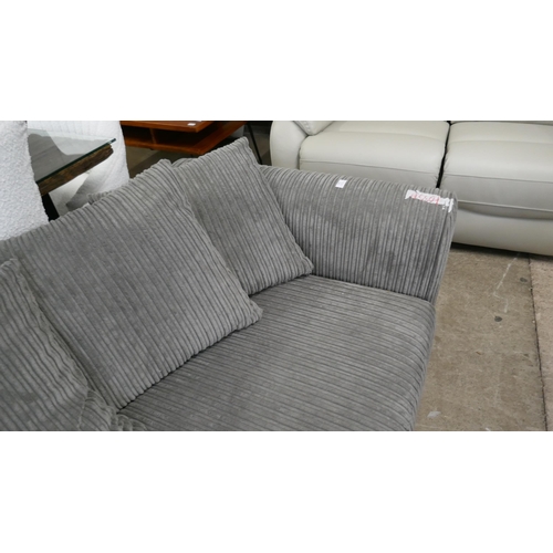 1408 - A grey cord upholstered open end three seater sofa