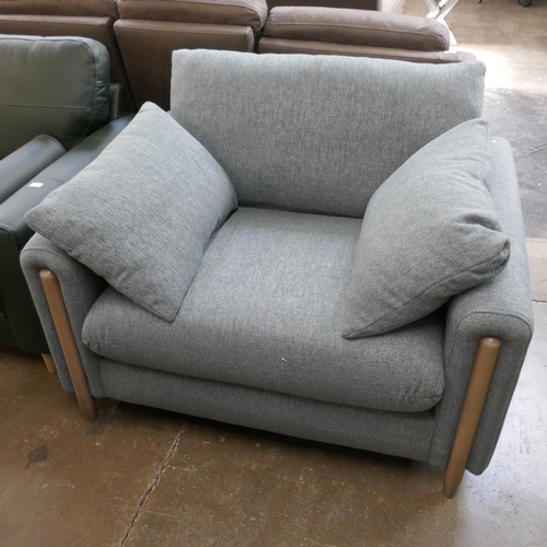 1413 - A steel blue upholstered love seat with semi exposed frame