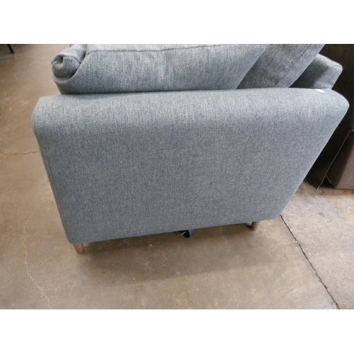 1413 - A steel blue upholstered love seat with semi exposed frame