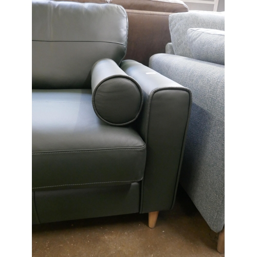 1414 - A green leather three seater sofa