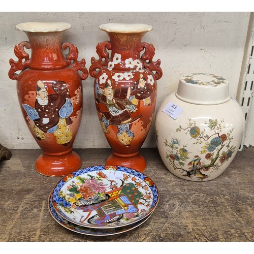 353 - A pair of Japanese satsuma porcelain vases and three others