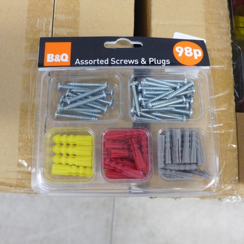 2403 - 4 boxes of B&Q screws and plugs, each box holds 20 packets - 80 sets in total