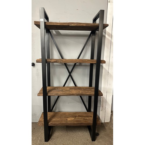 1396A - A hardwood and black steel bookcase *This lot is subject to VAT