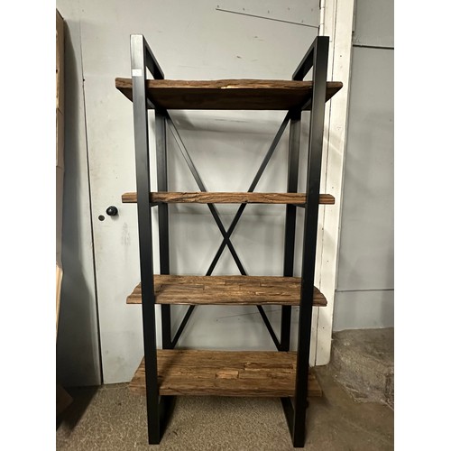 1396A - A hardwood and black steel bookcase *This lot is subject to VAT