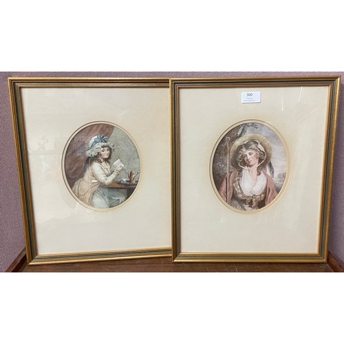 300 - A pair of early 20th Century prints, portraits of ladies, framed