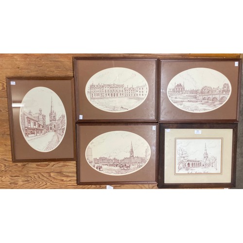 308 - A set of five Michael Rogers pen and ink drawings of Newark, framed