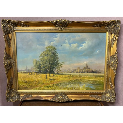 310 - Anthony Woodbridge, Sunday Cricket, oil on canvas, framed