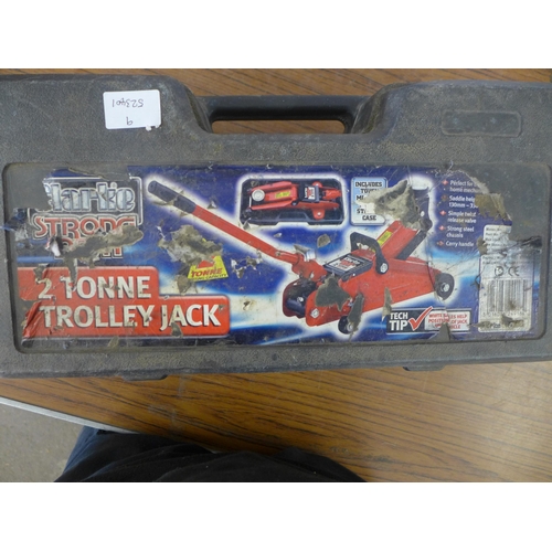 2354 - A Clarke Strong-Arm 2 tonne trolley jack and two pairs of metal axle stands