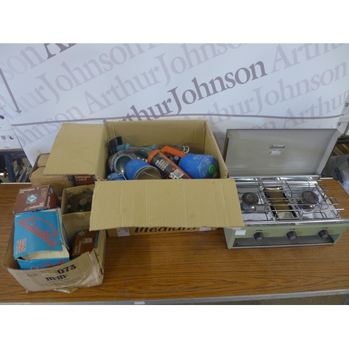 2355 - A quantity of camping equipment including a Shilton Supagrill 3 burner stove, a Parasene butane lant... 