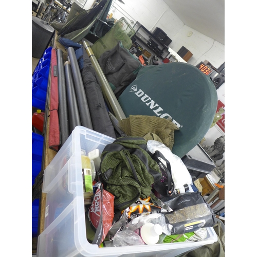 2382 - A large quantity of fishing equipment including an XPR folding chair, a Coleman baitbox, a Kiley pol... 