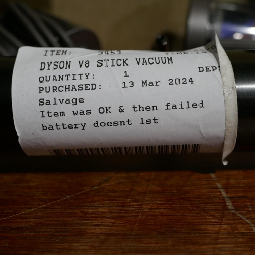 6075 - Dyson V8 Stick Vacuum Cleaner With Charger - No Wall Mount, Original RRP £264.99 + Vat *This Item Is... 