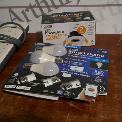 6093 - Feit 3.5  Down Lighter, Feit Smart Bulbs And Extention Lead With USB (328-220)* This lot is subject ... 