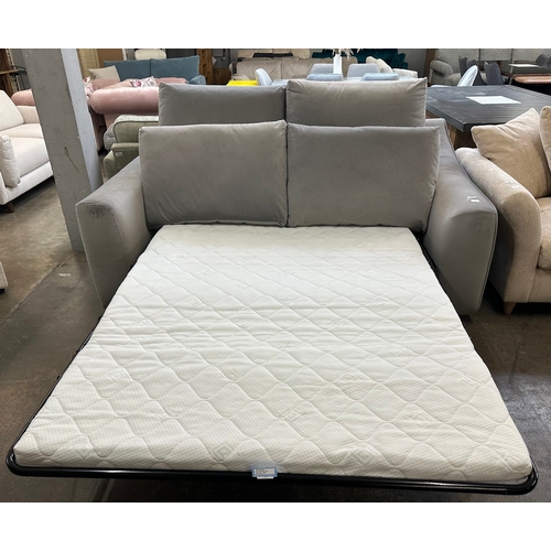 1458 - A grey velvet sofa bed - damaged frame