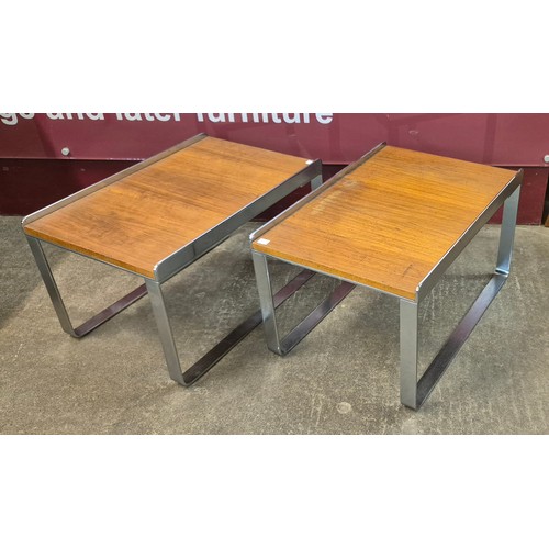 30 - A pair of Merrow Associates style teak and chrome coffee tables