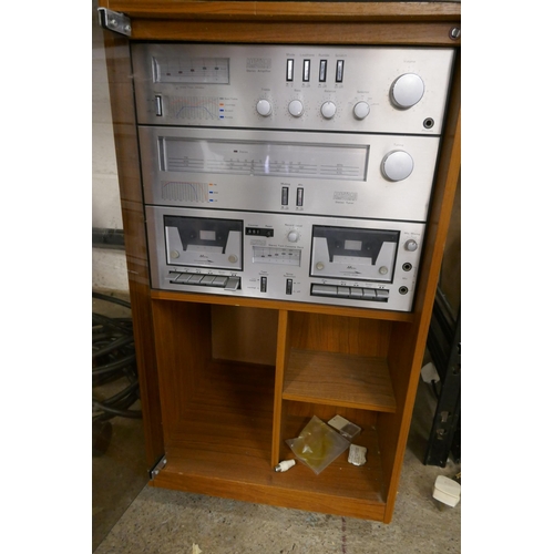 2128 - Am Amstrad stereo music system with cabinet including an electronic belt driven turntable record pla... 